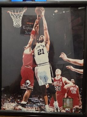 Tim Duncan-Framed Sports Action Photo - White and Black